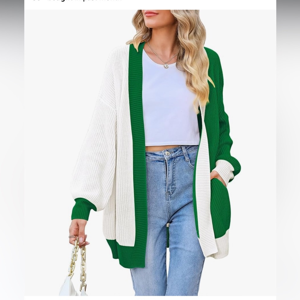 Green & white cardigan medium